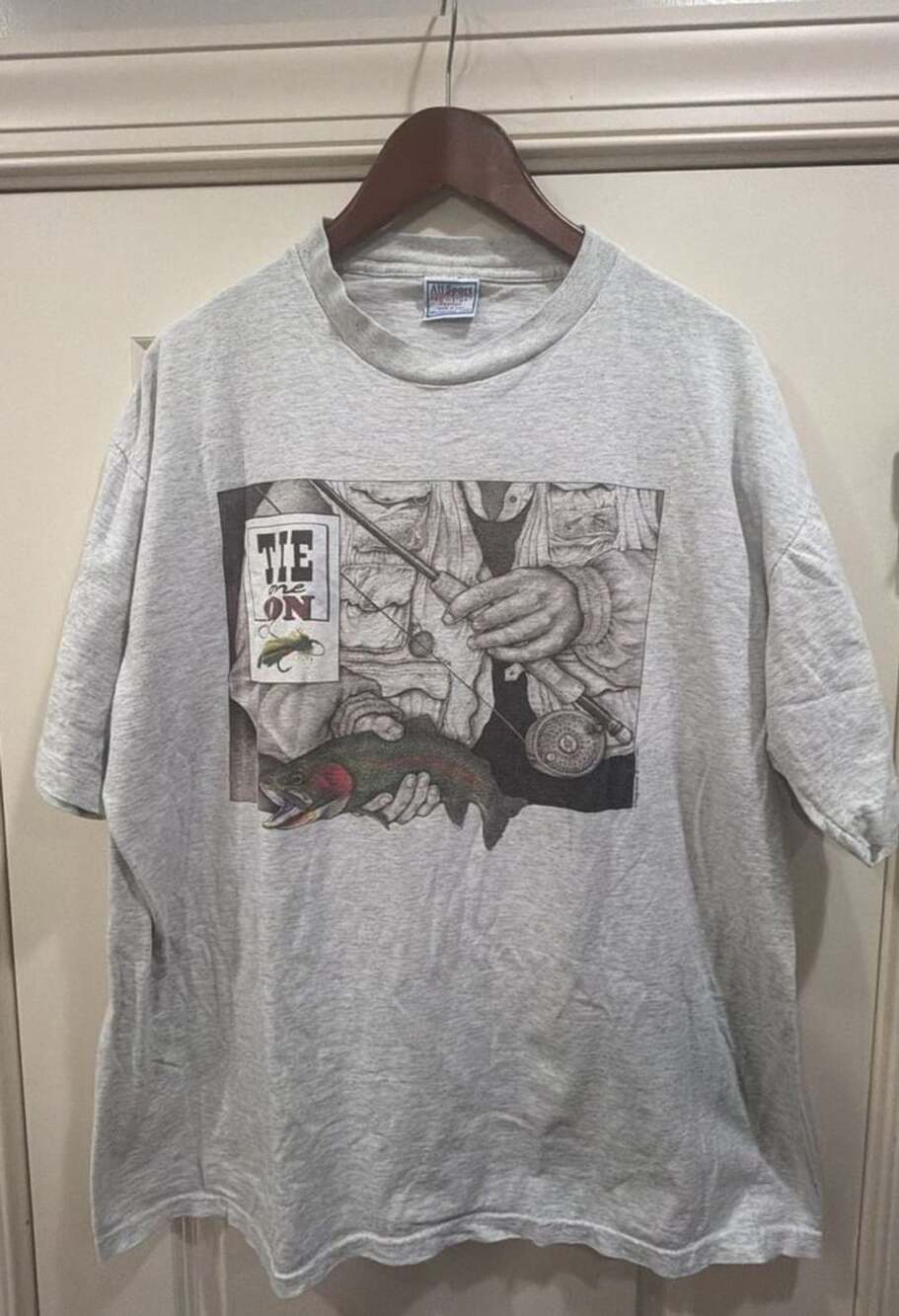 All Sport Peggy Murray Tie One On Fishing T-Shirt Size XXL Grey